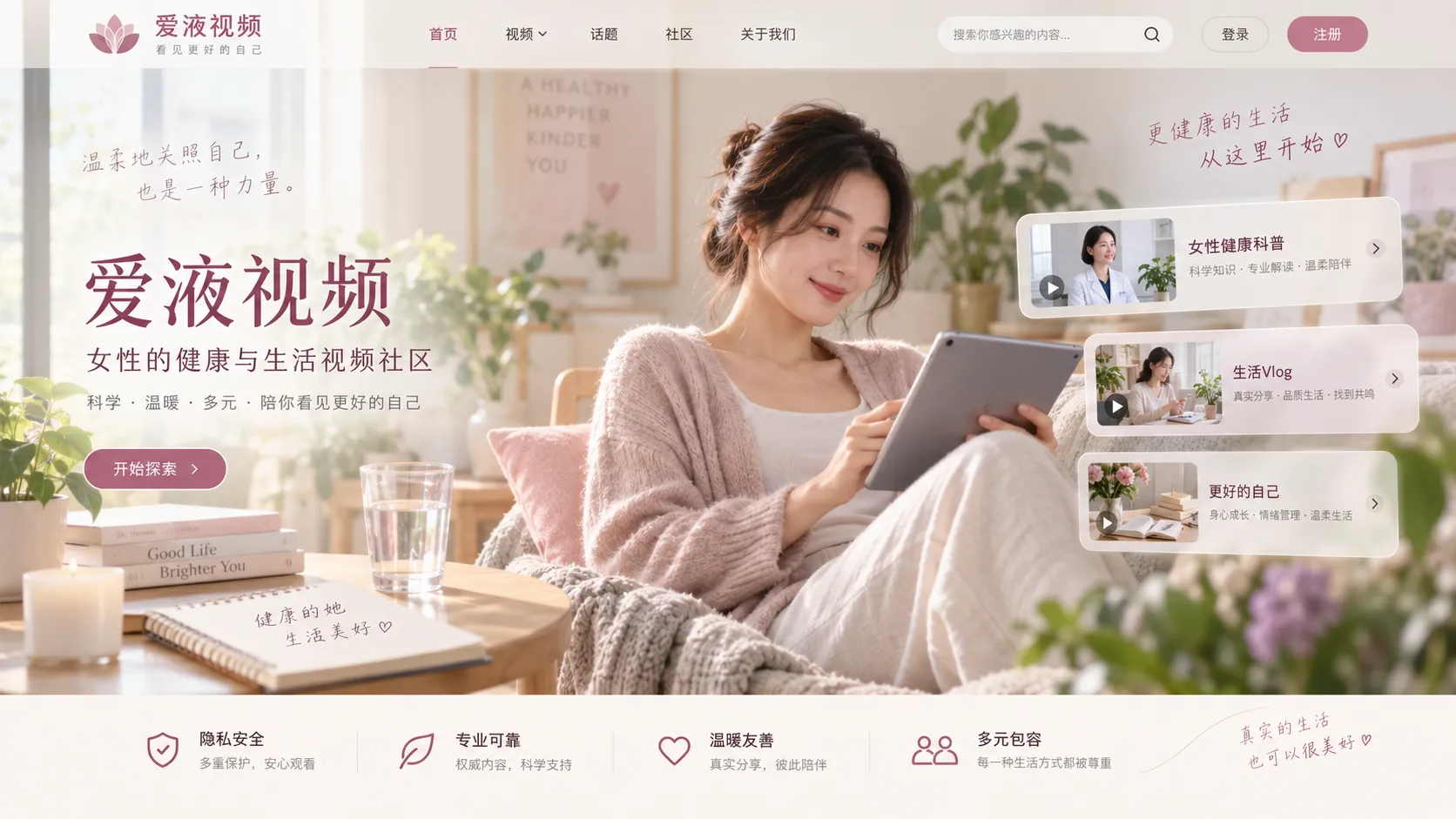 女性隐私健康与温暖生活内容主视觉